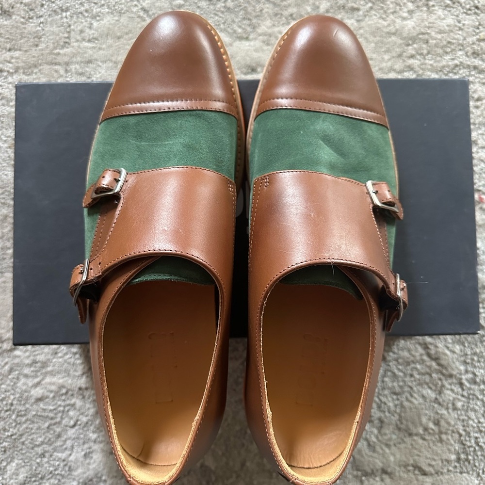 Men's Brown and Green Double Monk Strap Shoes Size 11M